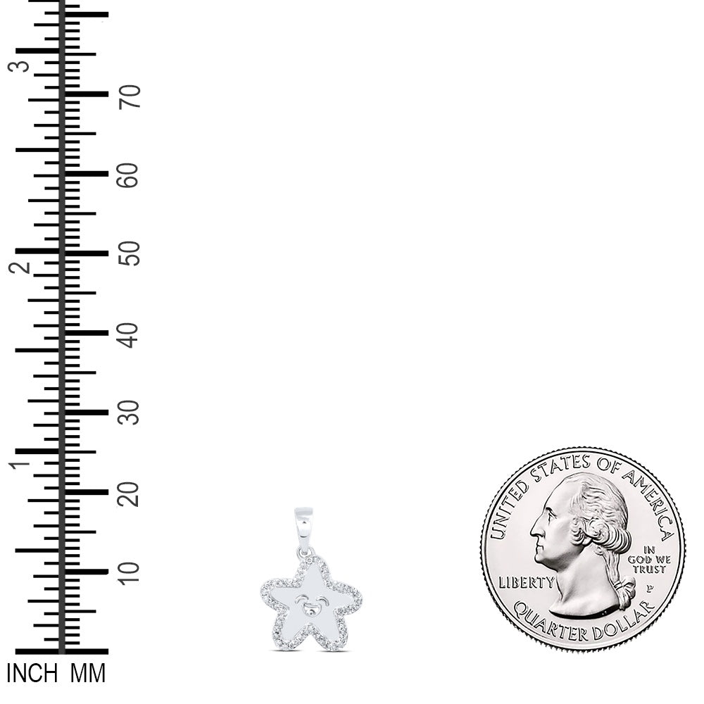 0.11 Ctw Natural Diamond Star Funny Face Pendant in 10k White Gold