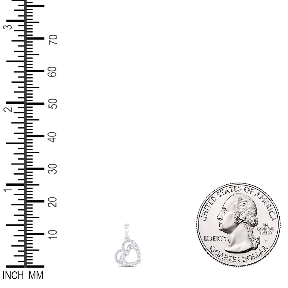 0.07 Ctw Natural Diamond Double Open Heart Pendant in 10k White Gold