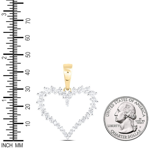 3.36 Ctw Natural Diamond Open Heart Pendant in 10k Yellow Gold