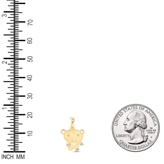 0.03 Ctw Natural Diamond Teddy Bear Pendant in 10k Yellow Gold