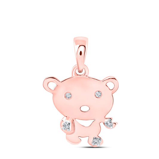 0.03 Ctw Natural Diamond Teddy Bear Pendant in 10k Rose Gold