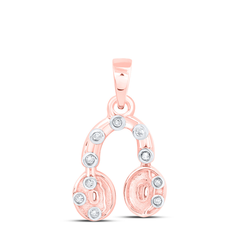 0.03 Ctw Natural Diamond Headphone Gift Pendant in 10k Rose Gold