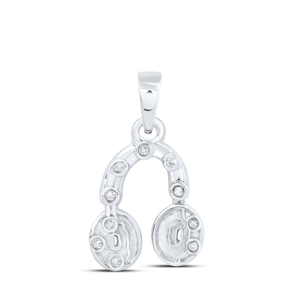 0.03 Ctw Natural Diamond Headphone Gift Pendant in 10k White Gold