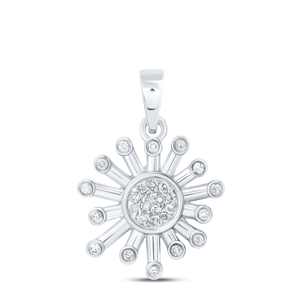 0.09 Ctw Natural Diamond Sunburst Pendant in 10k White Gold