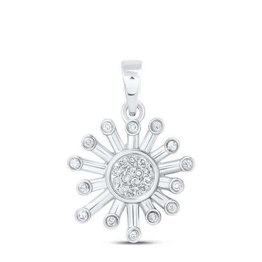 0.09 Ctw Natural Diamond Sunburst Pendant in 10k White Gold