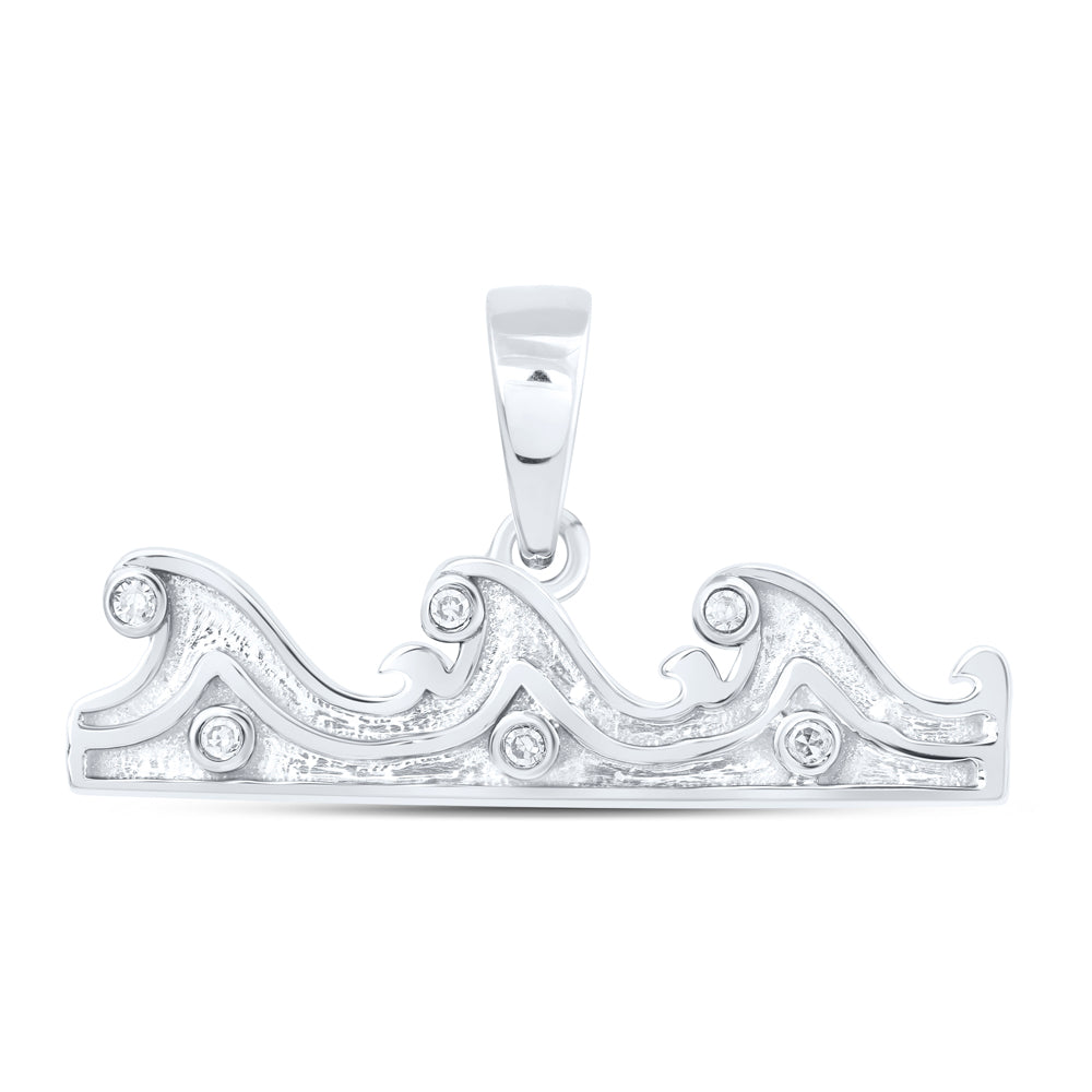 0.02 Ctw Natural Diamond Wave Pendant in 10k White Gold