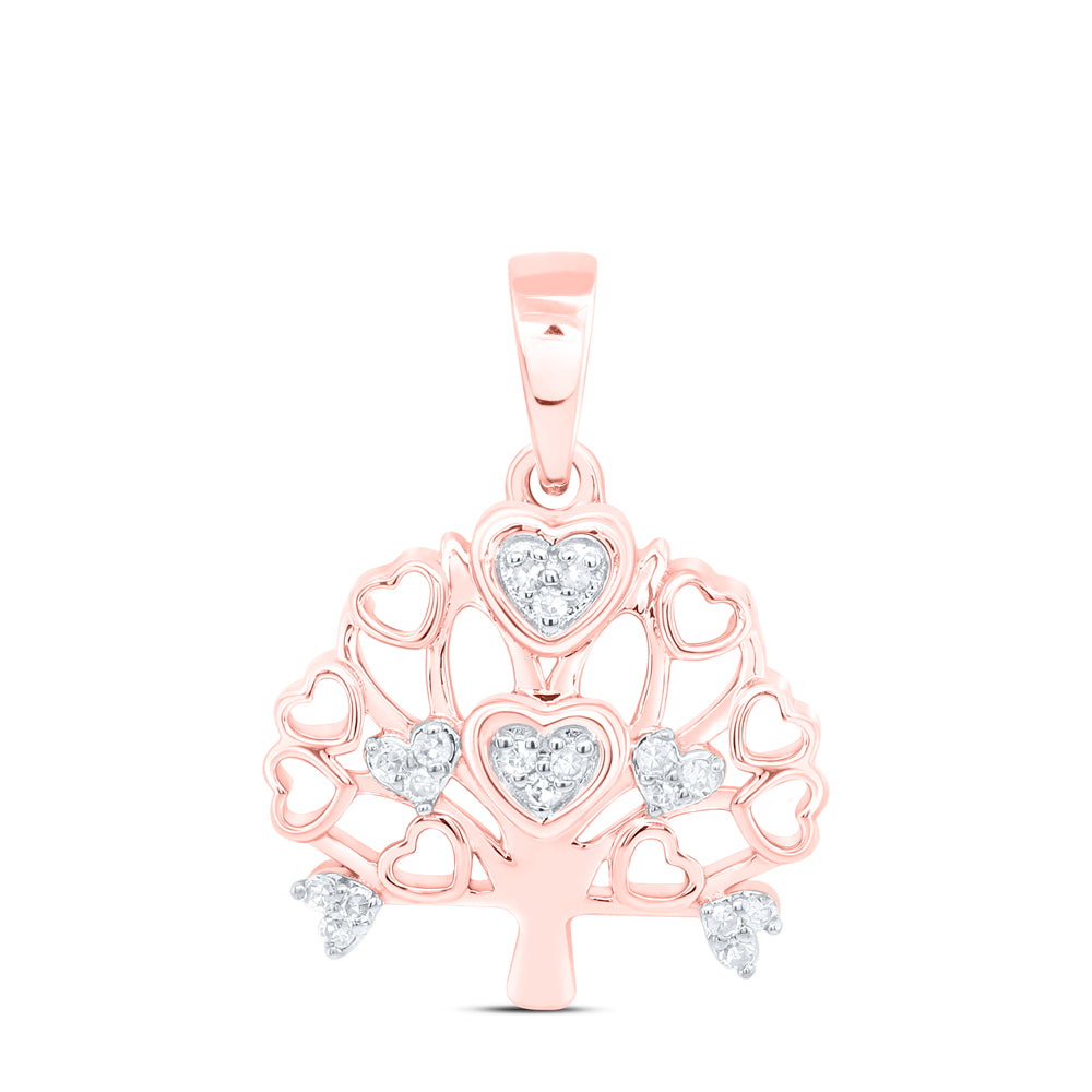 0.06 Ctw Natural Diamond Heart Tree Pendant in 10k Rose Gold