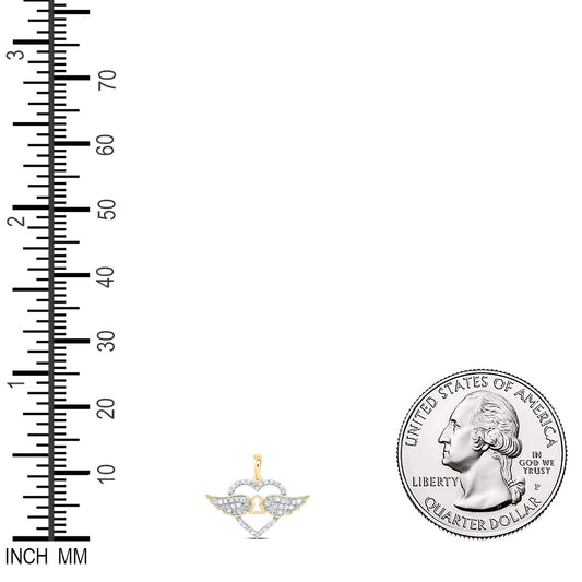 0.29 Ctw Natural Diamond Open Heart Wing Key Pendant in 10k Yellow Gold