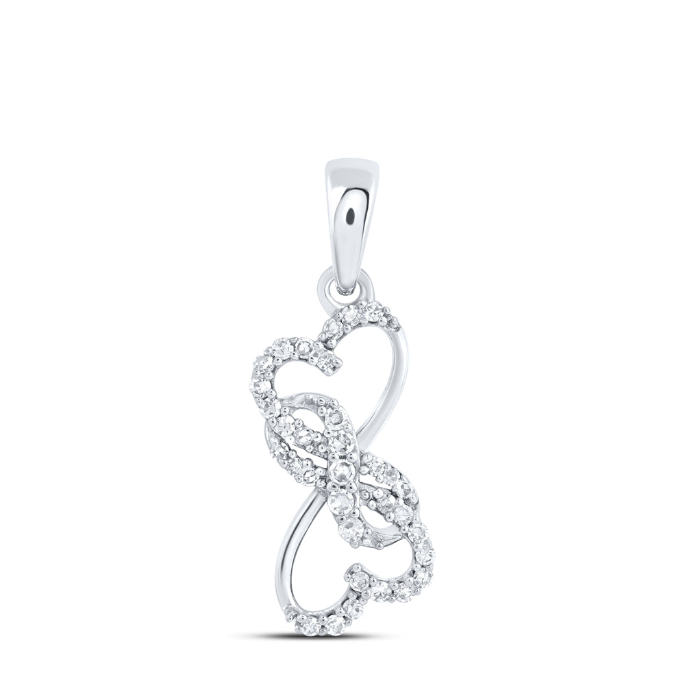 0.11 Ctw Natural Diamond Double Open Heart Infinity Pendant in 10k White Gold