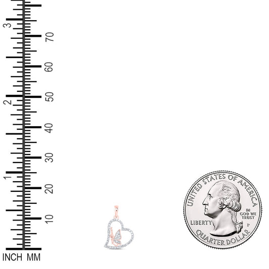 0.18 Ctw Natural Diamond Open Heart Angel Pendant in 10k Rose Gold