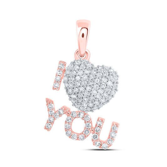 0.29 Ctw Natural Diamond I Love You Heart Pendant in 10k Rose Gold