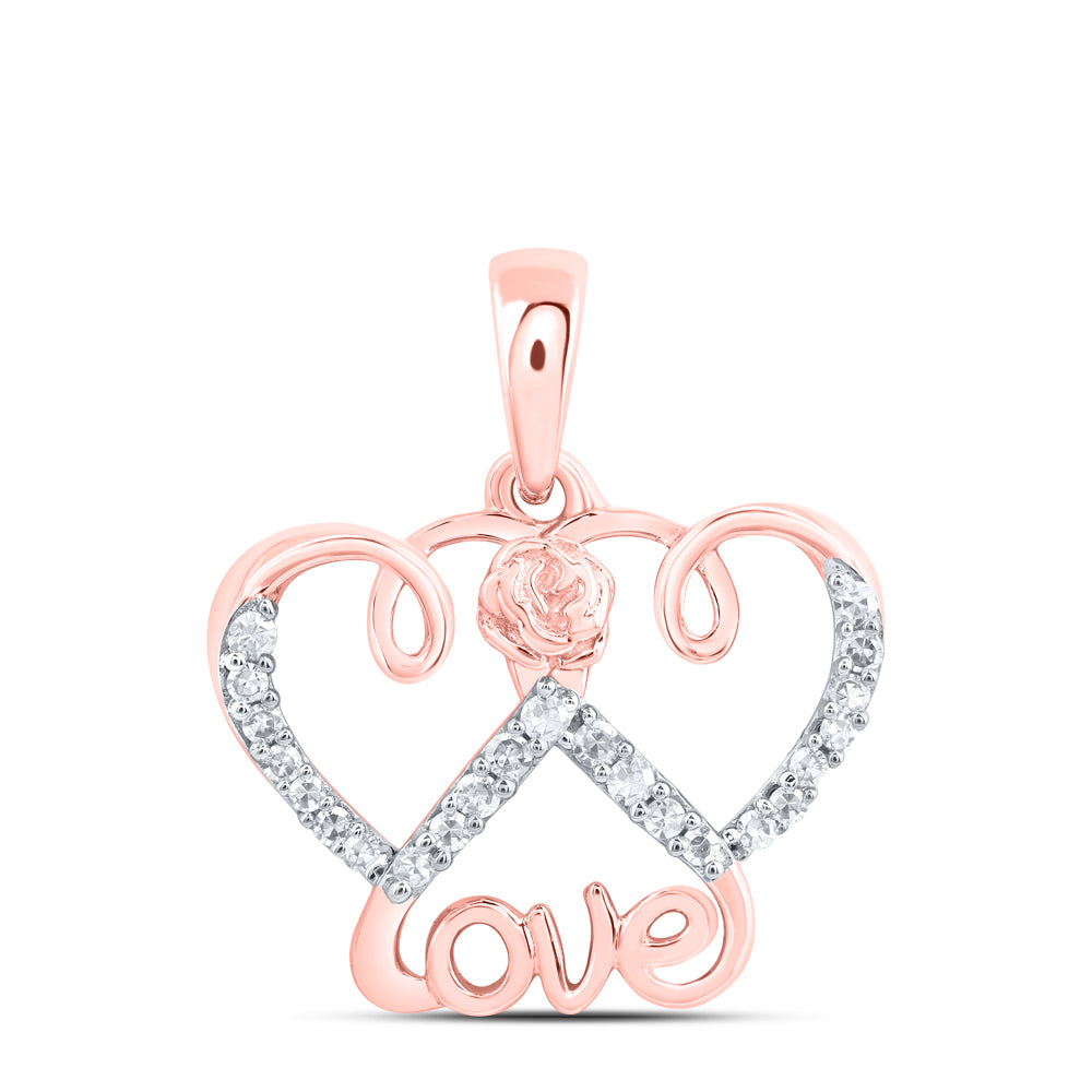 0.09 Ctw Natural Diamond Open Double Heart Love Pendant in 10k Rose Gold