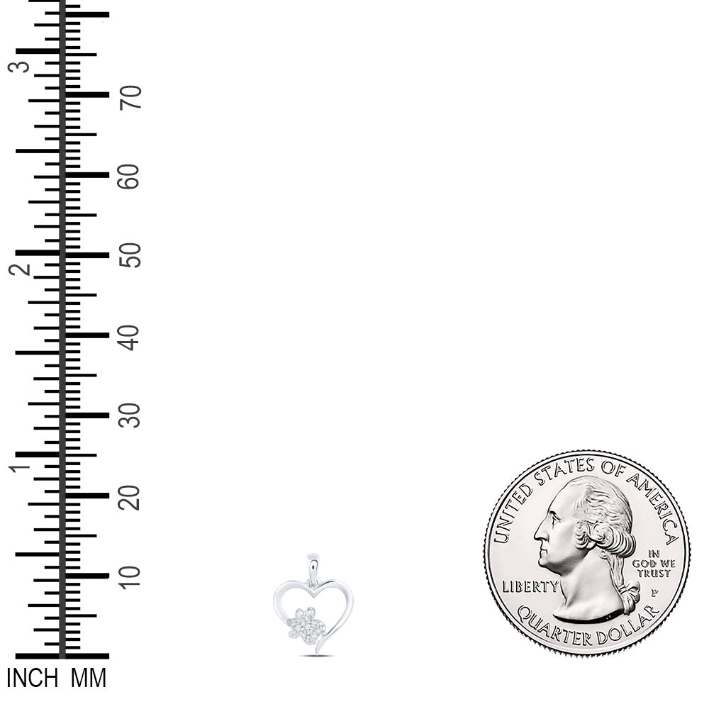 0.06 Ctw Natural Diamond Open Heart Paw Pendant in Sterling Silver