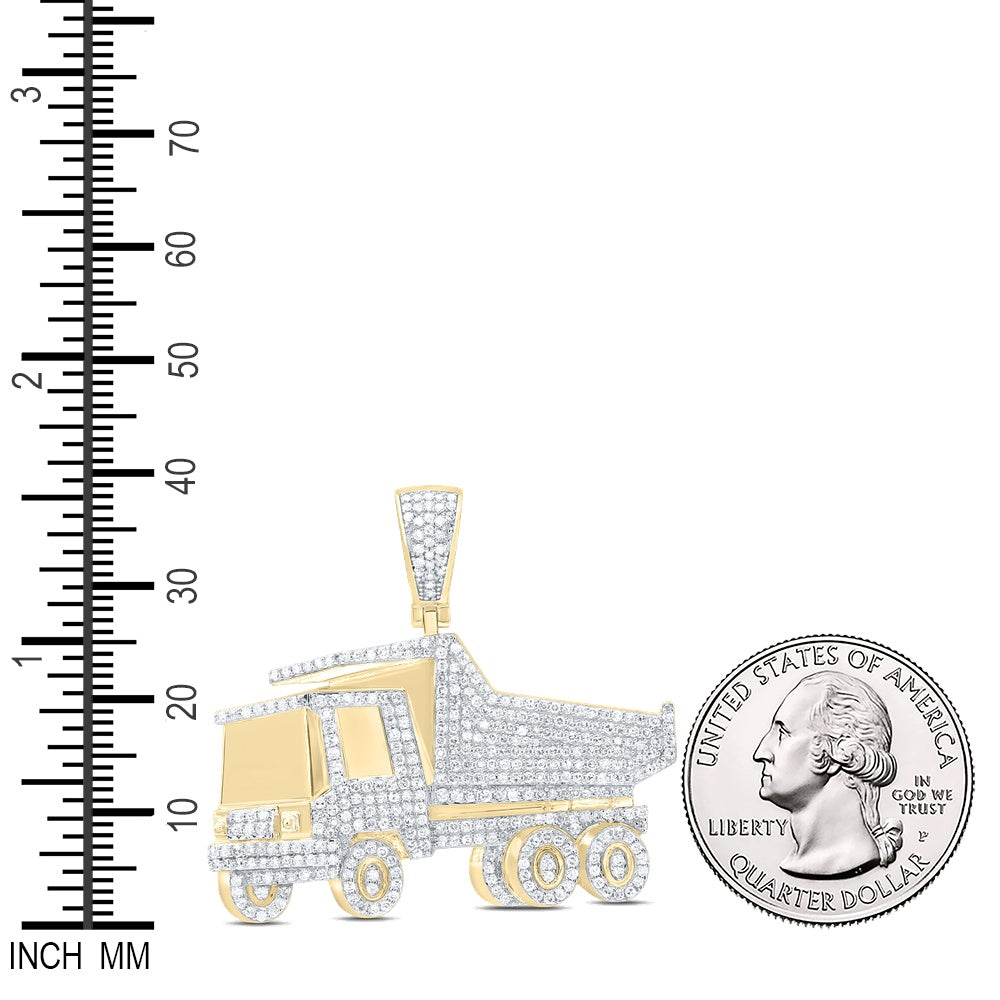 1.58 Ctw Natural Diamond Dump Truck Auto Pendant in 10k Yellow Gold