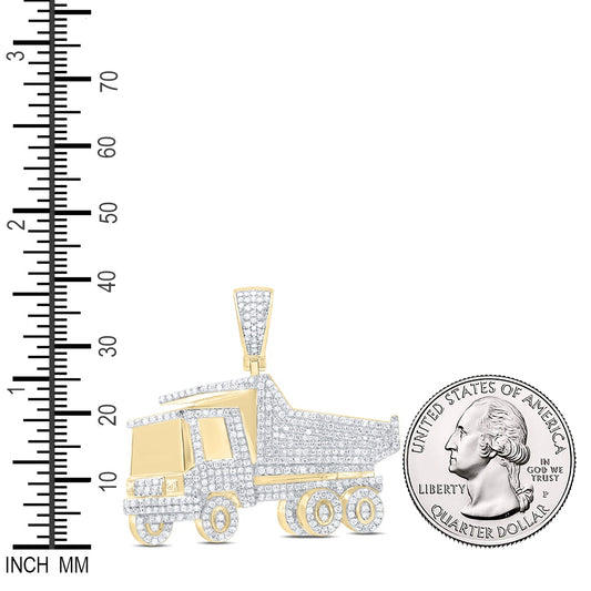 1.58 Ctw Natural Diamond Dump Truck Auto Pendant in 10k Yellow Gold