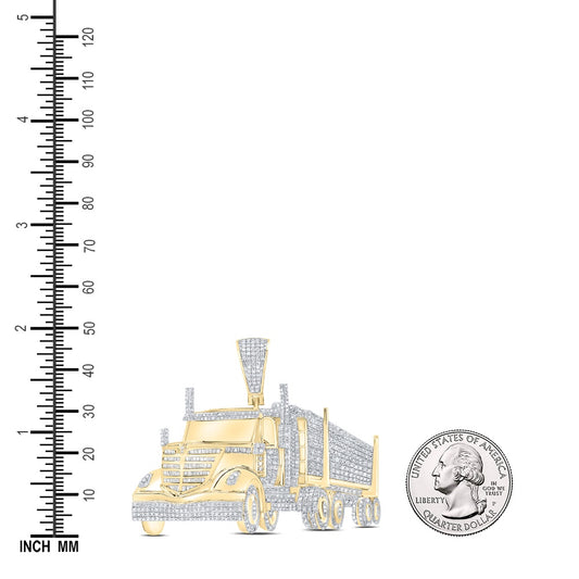 2.52 Ctw Natural Diamond Semi-Trailer Truck Pendant in 10k Yellow Gold