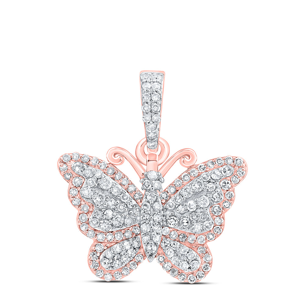 0.38 Ctw Natural Diamond Hiphop Butterfly Animal Pendant in 10k Rose Gold
