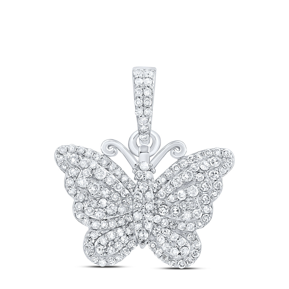 0.38 Ctw Natural Diamond Hiphop Butterfly Animal Pendant in 10k White Gold