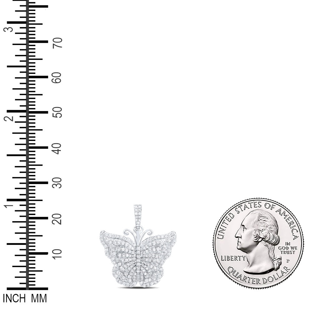0.62 Ctw Natural Diamond Cluster Animal Butterfly Pendant in 10k White Gold