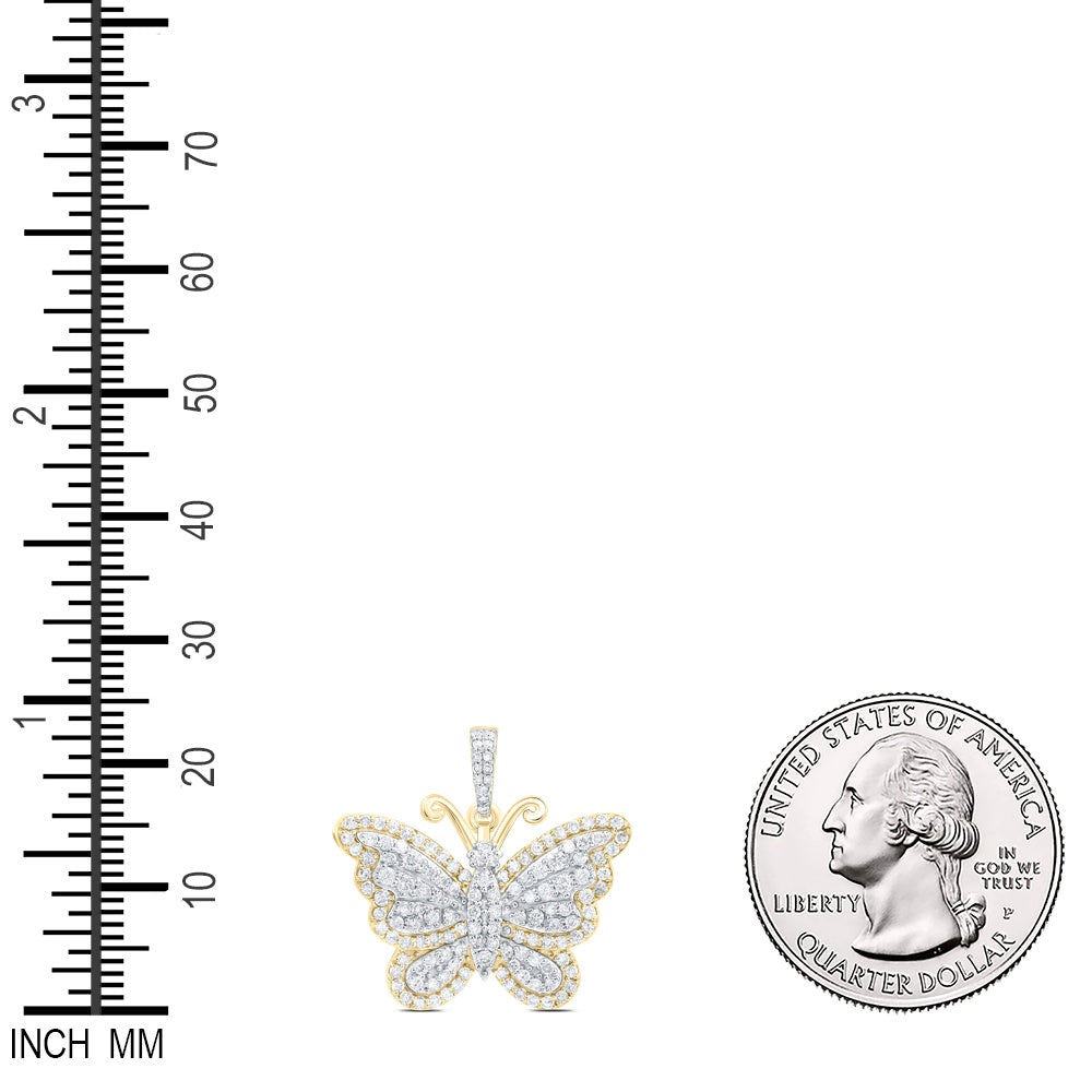 0.8 Ctw Natural Diamond Cluster Butterlfy Animal Pendant in 10k Yellow Gold