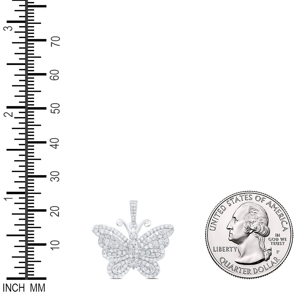 0.82 Ctw Natural Diamond Cluster Butterlfy Animal Pendant in 10k White Gold
