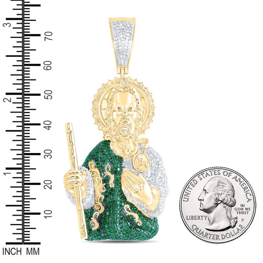 6.41 Ctw Natural Diamond Green St. Saint Juse Pendant in 10k Yellow Gold