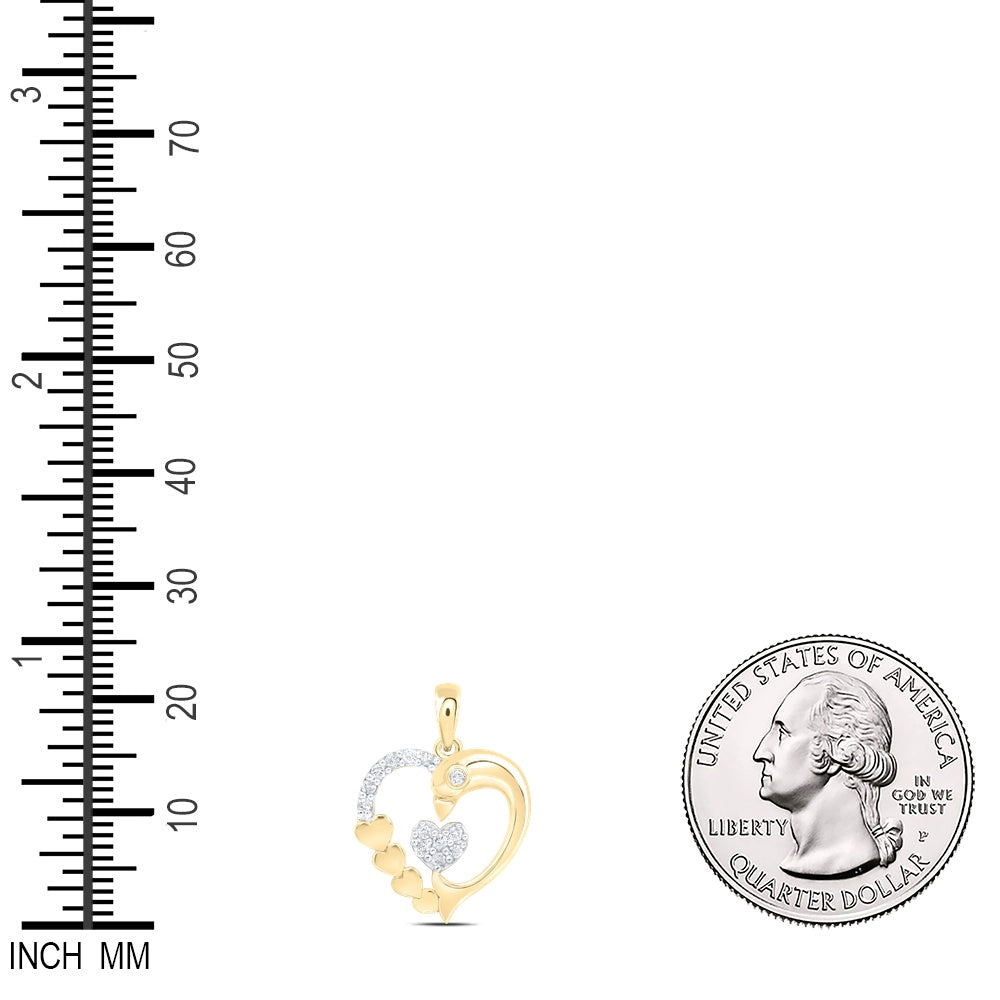 0.12 Ctw Natural Diamond 6 Six Heart Dolphin Pendant in 10k Yellow Gold