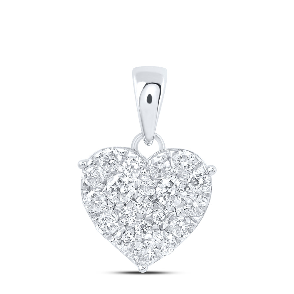 0.8 Ctw Natural Diamond Cluster Heart Pendant in 10k White Gold