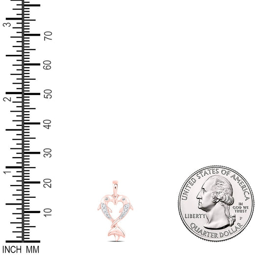 0.05 Ctw Natural Diamond Heart Dolphin Pendant in 10k Rose Gold