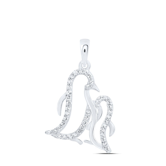 0.15 Ctw Natural Diamond Mom Child Penguin Mothers Day Gift Pendant in 10k White Gold