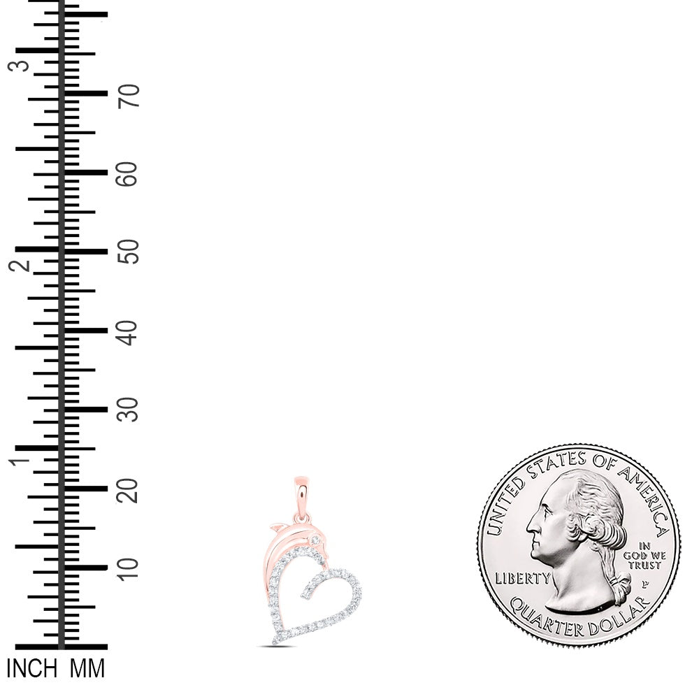 0.2 Ctw Natural Diamond Open Heart Dolphin Pendant in 10k Rose Gold
