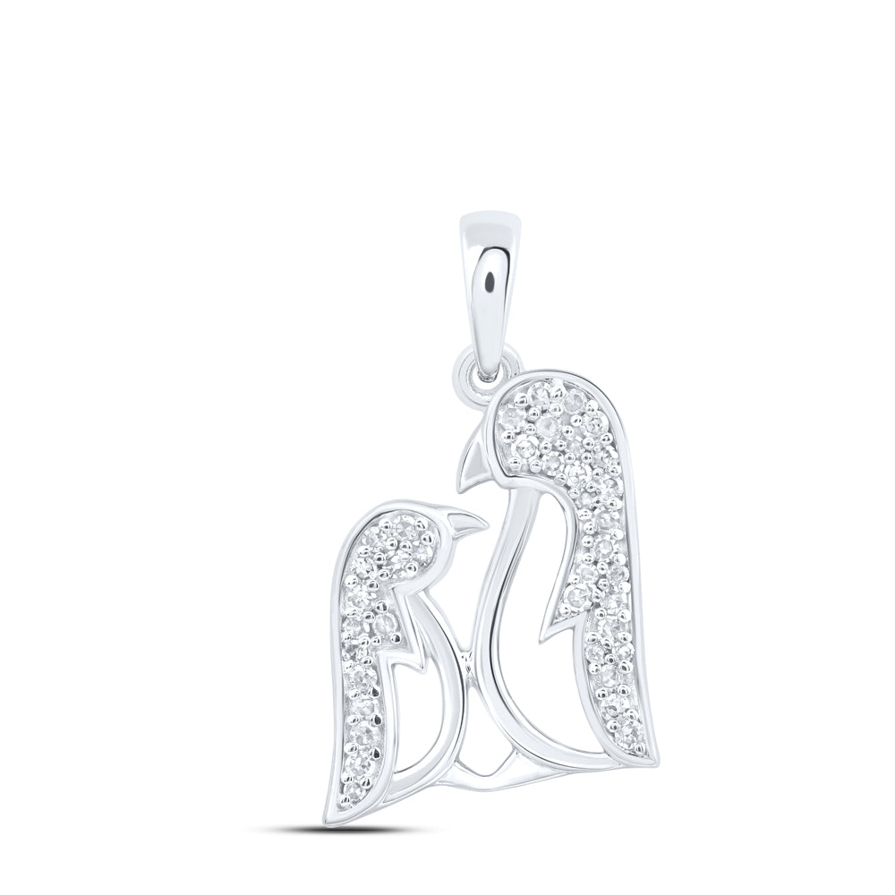 0.13 Ctw Natural Diamond Mother Child Penguin Pendant in 10k White Gold