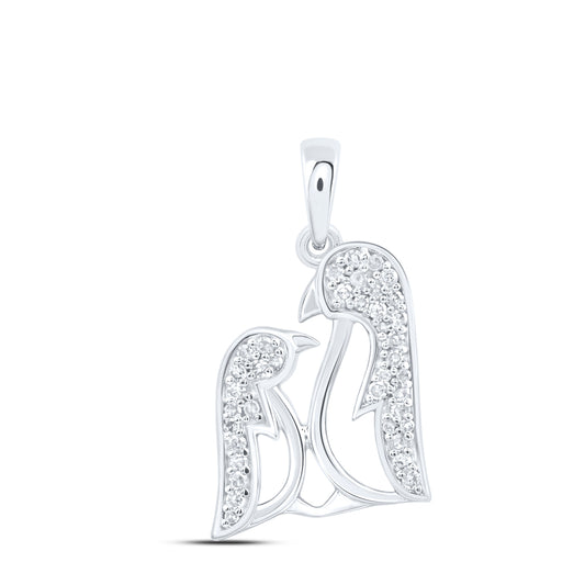 0.13 Ctw Natural Diamond Mother Child Penguin Pendant in 10k White Gold
