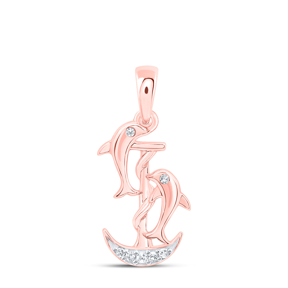 0.03 Ctw Natural Diamond Double Dolphin Anchor Pendant in 10k Rose Gold