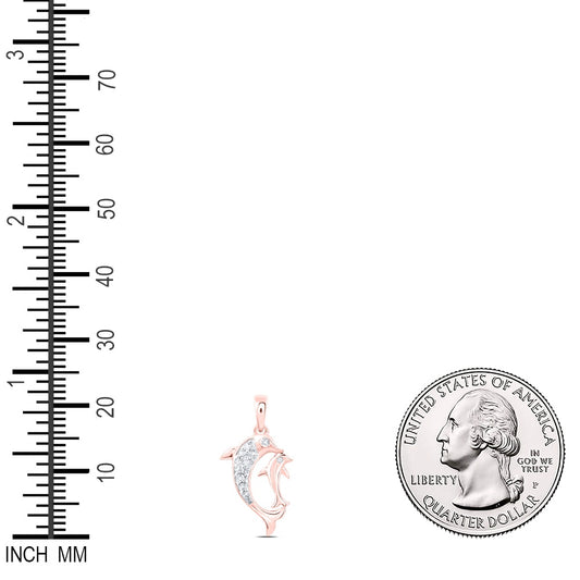 0.07 Ctw Natural Diamond Mother Child Dolphin Pendant in 10k Rose Gold