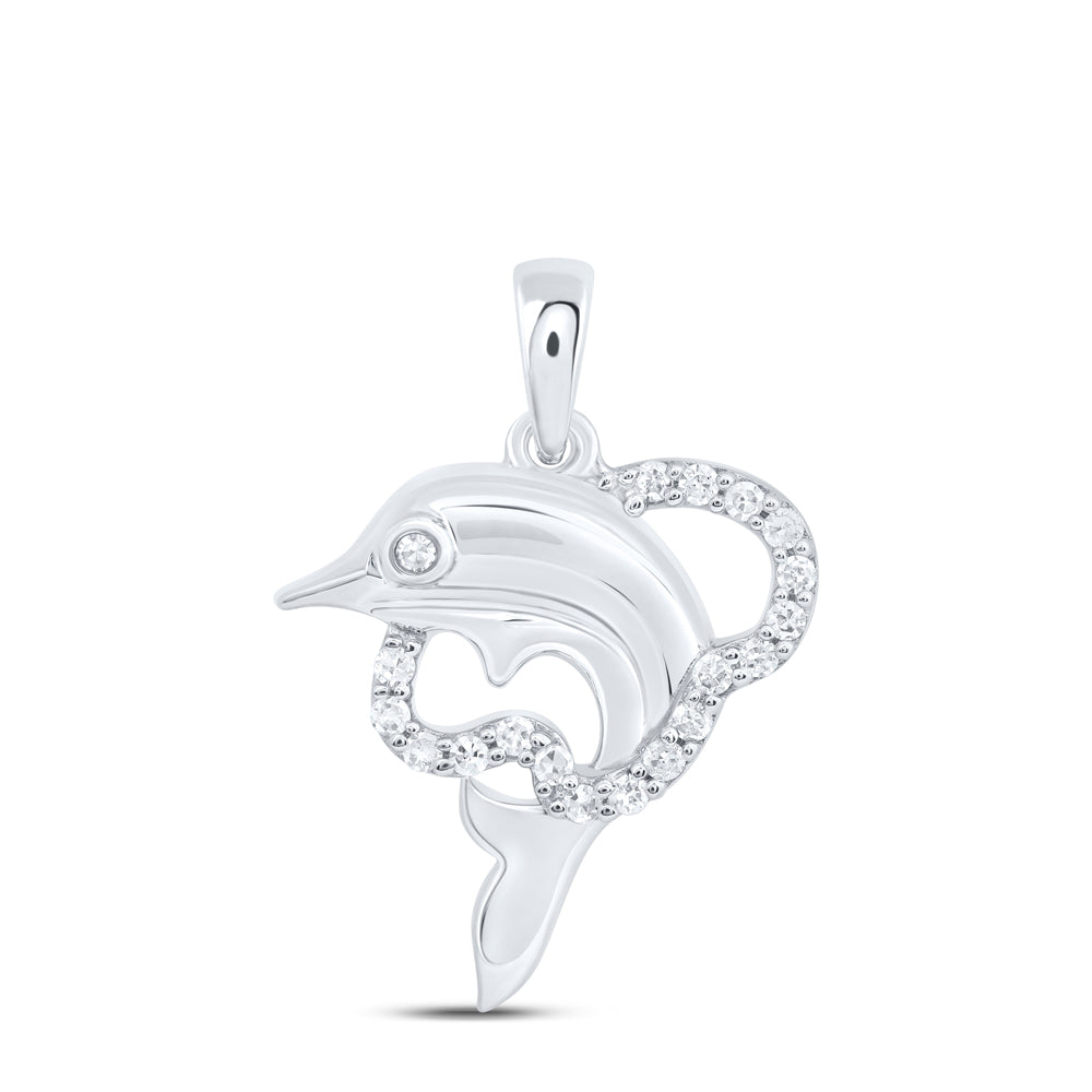 0.1 Ctw Natural Diamond Dolphin Heart Gift Pendant in 10k White Gold
