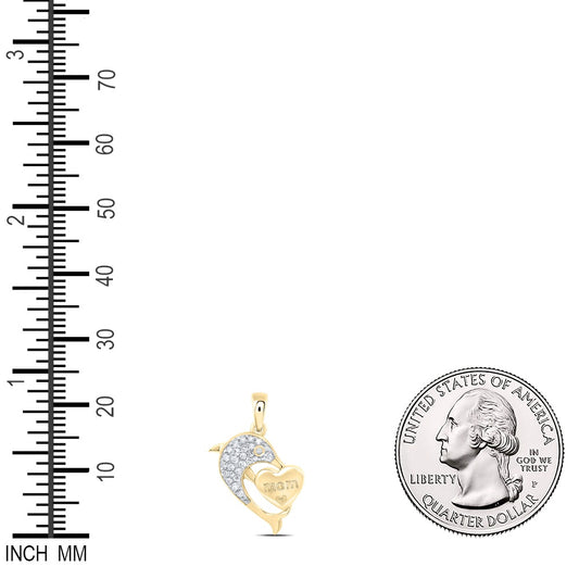 0.13 Ctw Natural Diamond Dolphin Mom Heart Pendant in 10k Yellow Gold