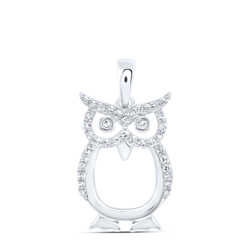 0.16 Ctw Natural Diamond Open Owl Pendant in 10k White Gold