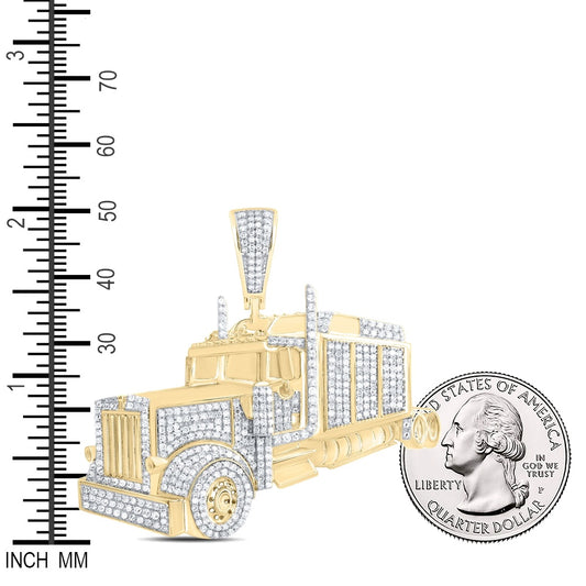 1.76 Ctw Natural Diamond Semi-Trailer Truck Auto Pendant in 10k Yellow Gold