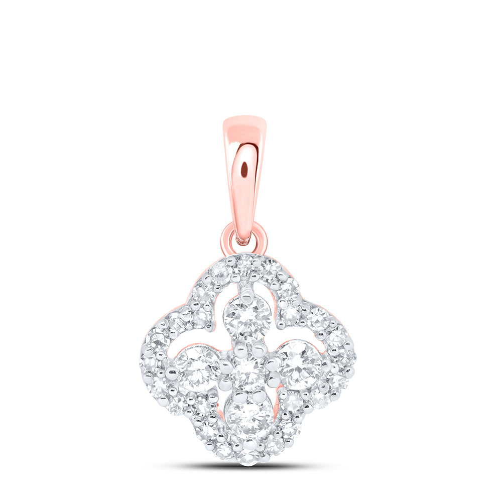 0.25 Ctw Natural Diamond Flower Pendant in 10k Rose Gold