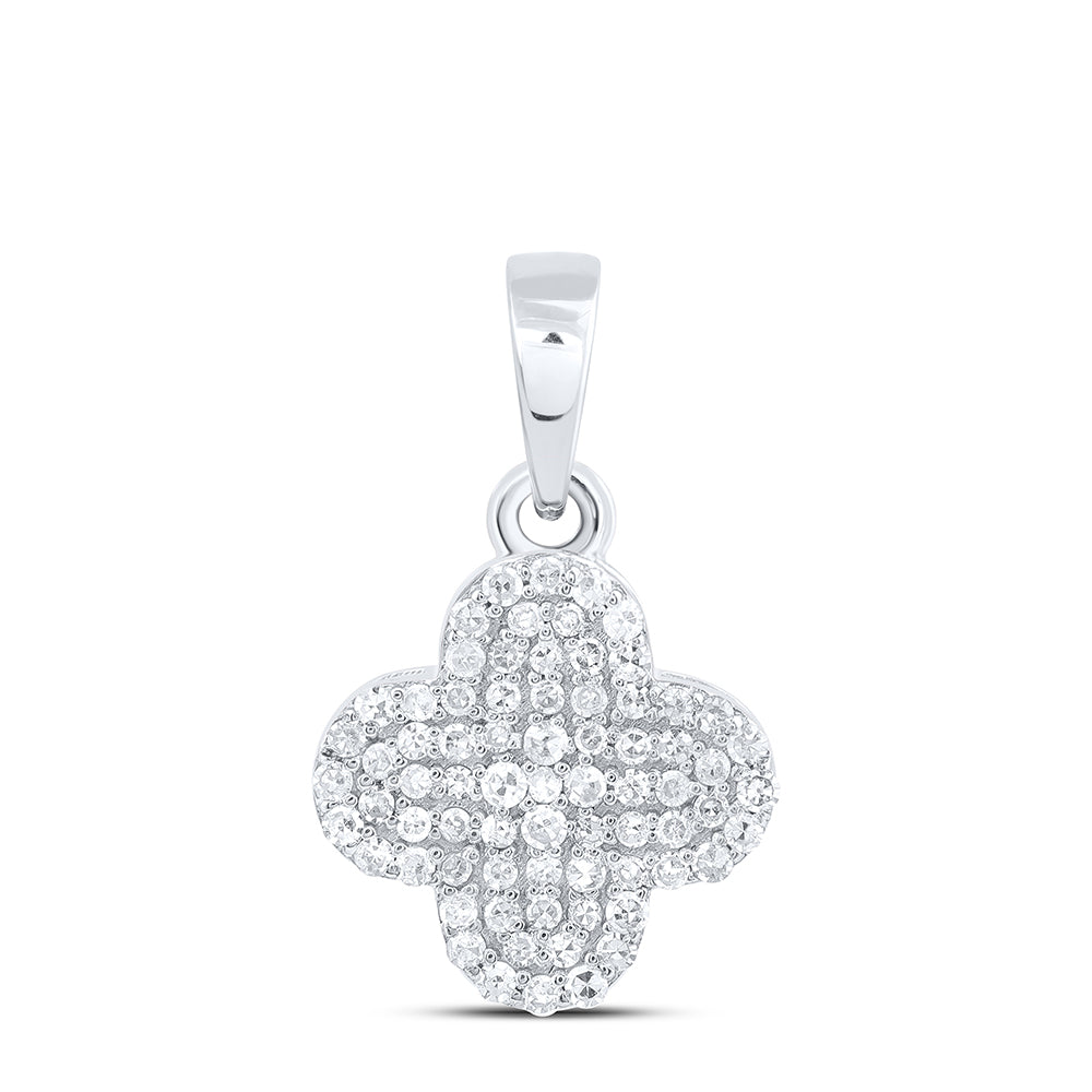 0.19 Ctw Natural Diamond Clover Pendant in 10k White Gold
