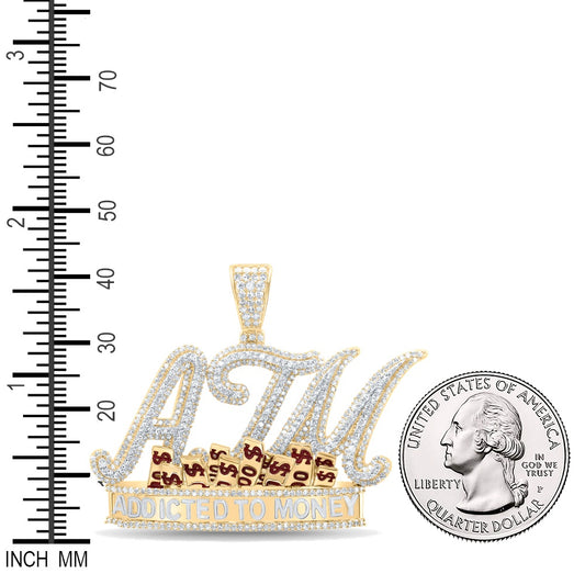 2.32 Ctw Natural Diamond ATM Addicted To Money Hiphop Pendant in 10k Yellow Gold