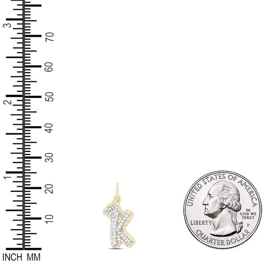0.27 Ctw Natural Diamond Hiphop Crown Initial Letter K Pendant in 10K Yellow White