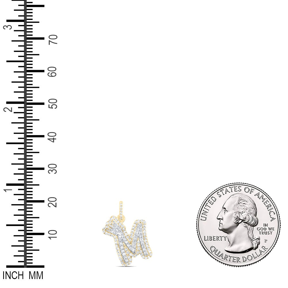 0.29 Ctw Natural Diamond Crown Hiphop Initial Letter M Pendant in 10K Yellow White