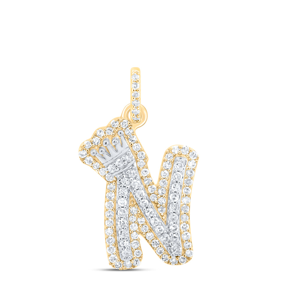 0.32 Ctw Natural Diamond Hiphop Crown Initial Letter N Pendant in 10K Yellow White