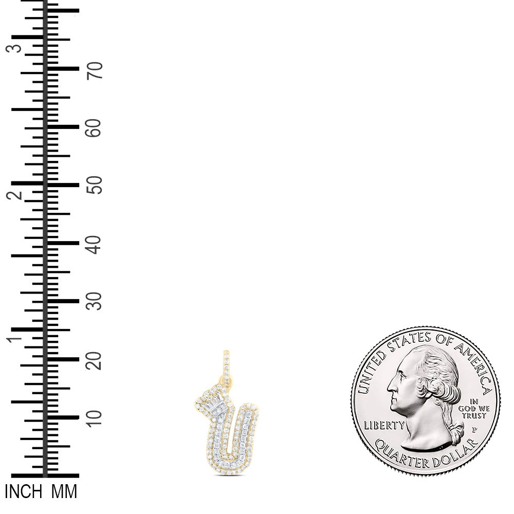 0.29 Ctw Natural Diamond Hiphop Crown Initial Letter N Pendant in 10K Yellow White
