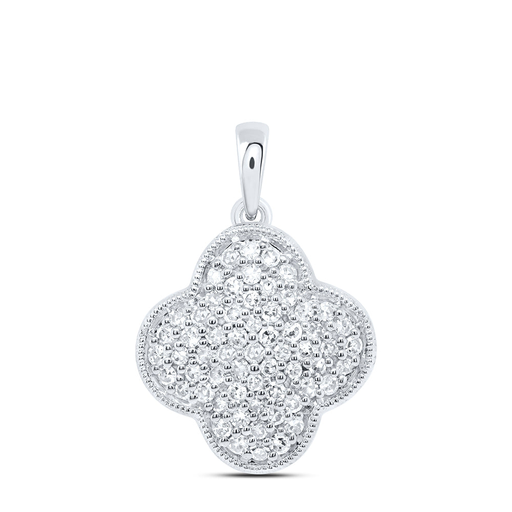 0.24 Ctw Natural Diamond Cluster Clover Flower Pendant in 10k White Gold