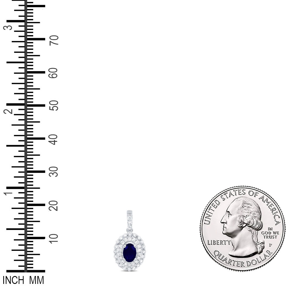 0.85 Ctw Natural Diamond Blue Diamond Oval Shaped Pendant in 14k White Gold