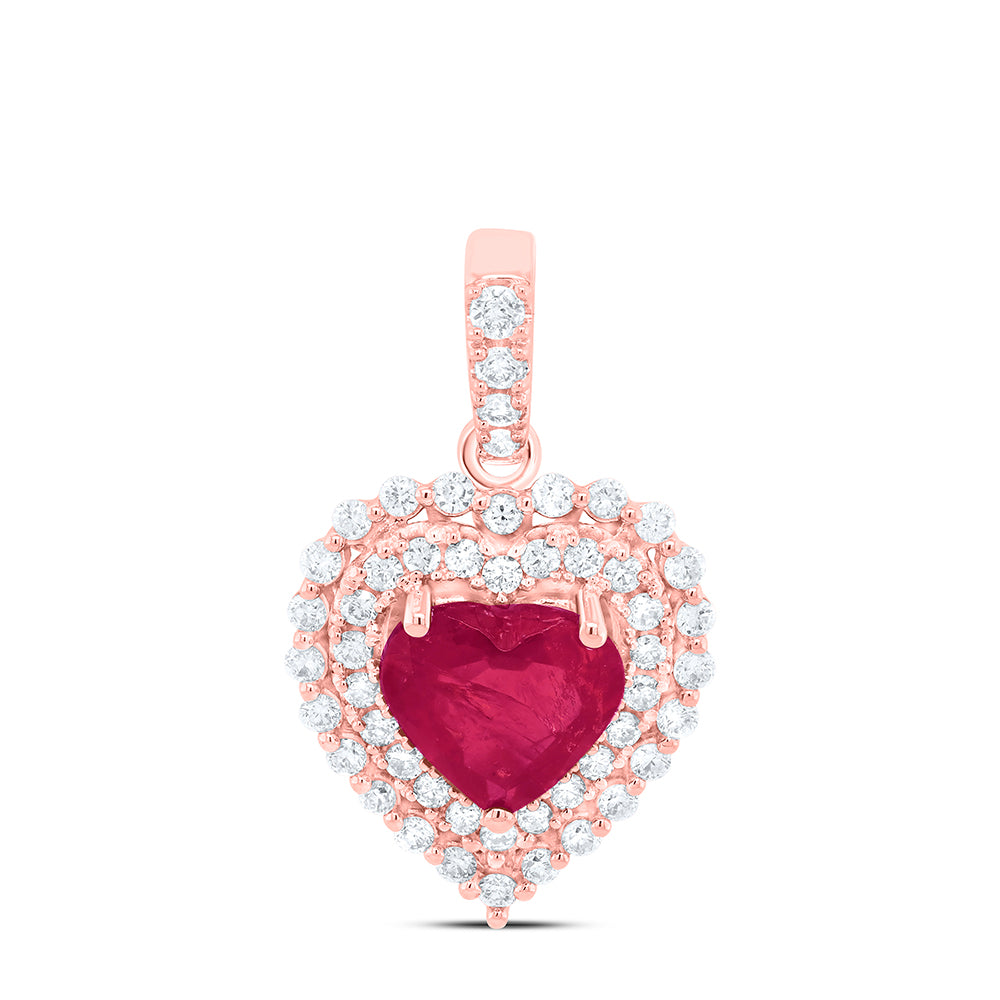 1.21 Ctw Natural Diamond Red Center Heart Pendant in 14k Rose Gold