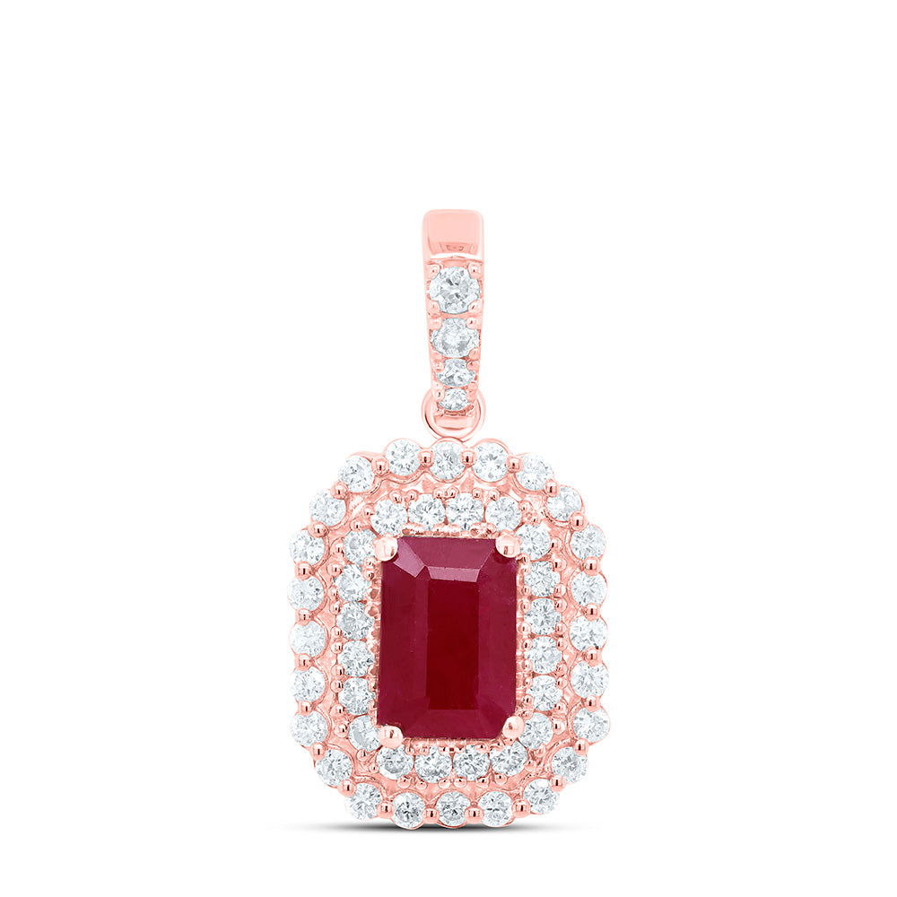 0.9 Ctw Natural Diamond Red Diamond Round Edge Pendant in 14k Rose Gold